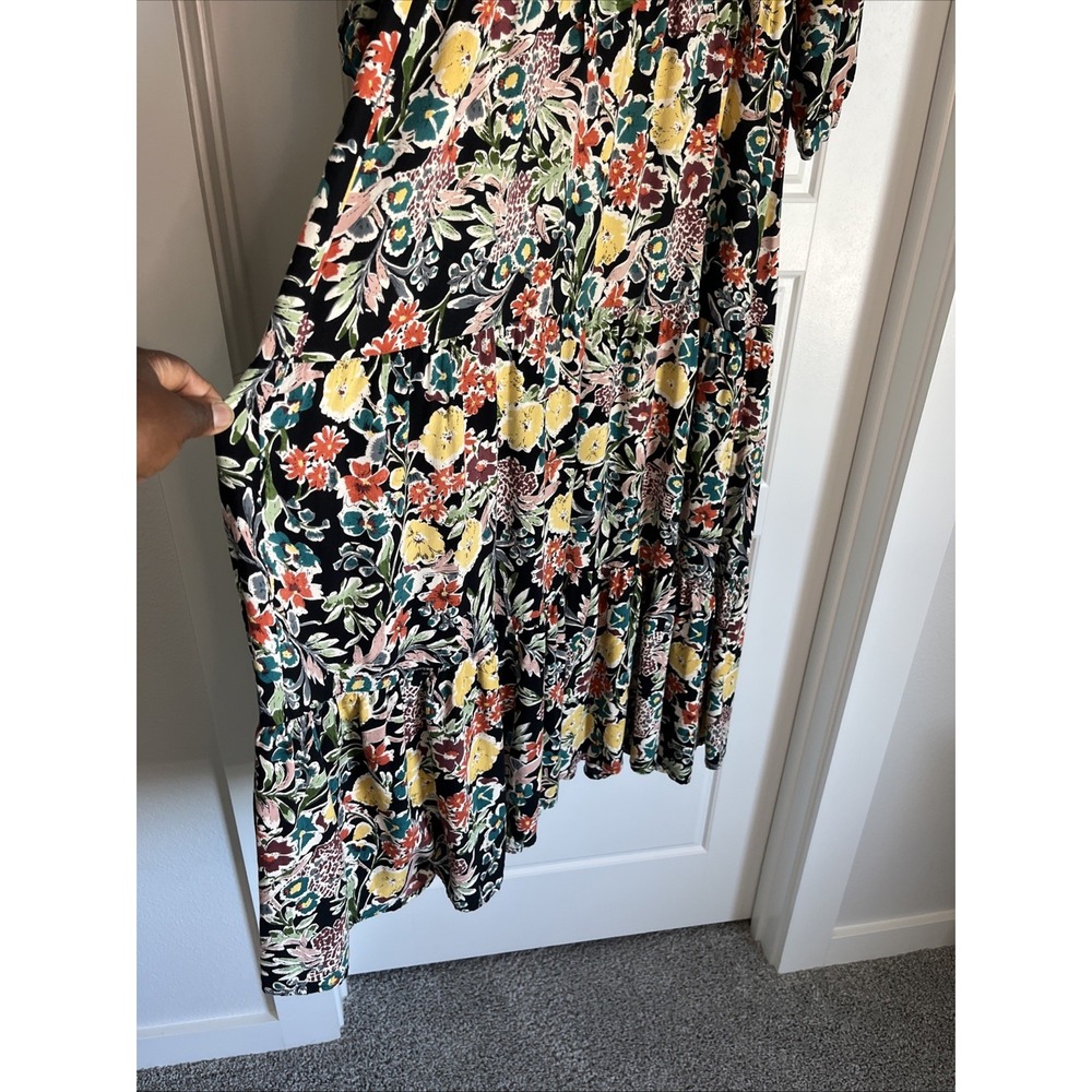Natural Life Black Floral Tiered Maxi Dress  Necktie  Cottage Core Boho Chic  M - Picture 7 of 13